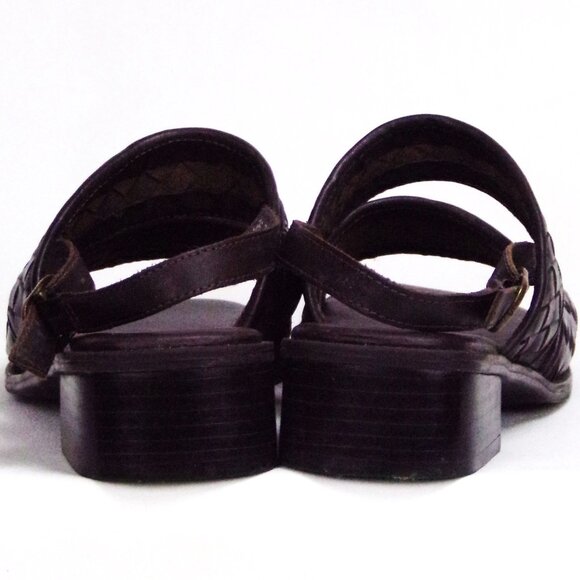 COUP D'ETAT LTD size 6.5M brown low-heel sandals woven-strap leather uppers - Picture 8 of 16